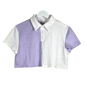 Klesis Cropped Polo Top Size S Purple White Collared 1/4‎ Button Sporty NWT